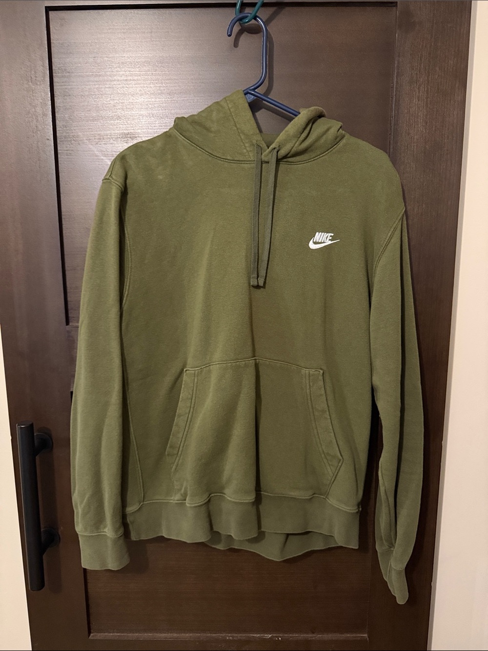 Nike Olive Green Pullover Hoodie with White Logo
